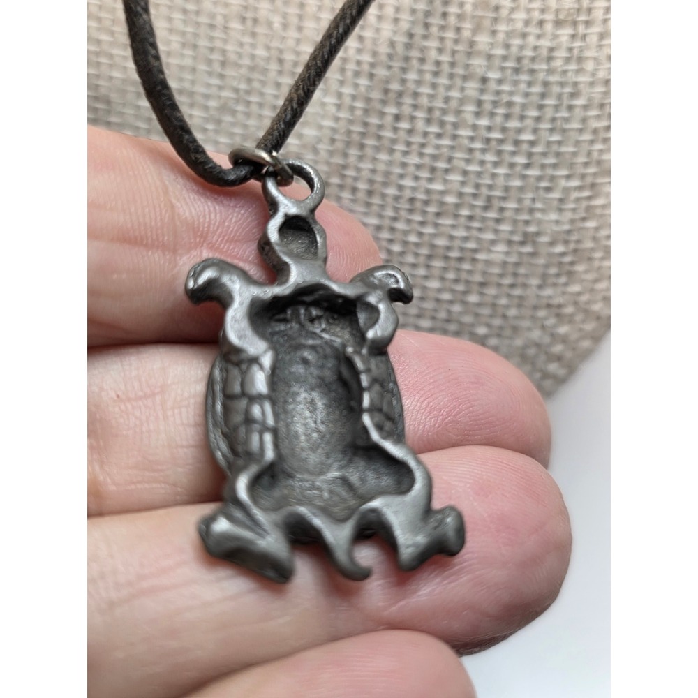 Pewter Sea Turtle Pendant Necklace Adjustable Brown Cord USA Made Beach Jewelry - Picture 8 of 13